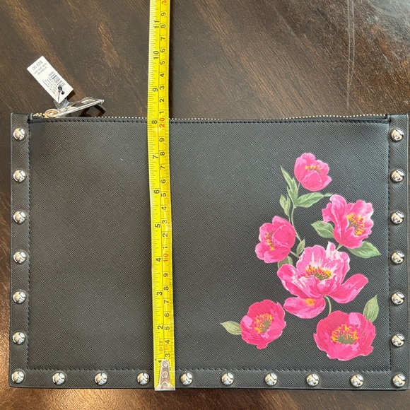 White House Black Market Black Wristlet with Pink Floral Design - Picture 2 of 7